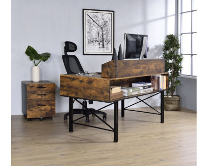 ACME Safea Computer Desk - Weathered Oak and Black Finish