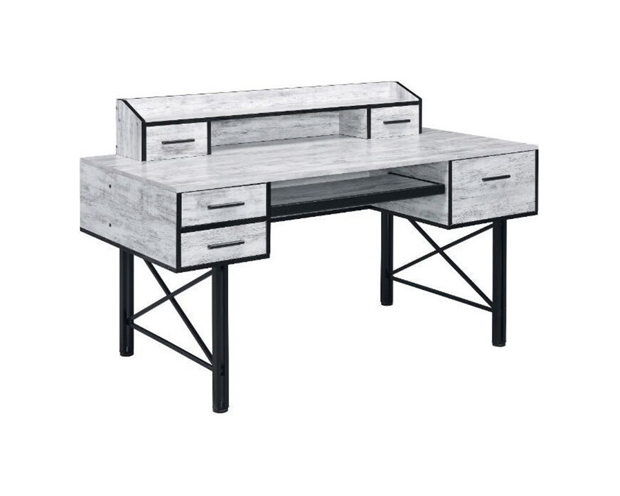 ACME Safea Computer Desk - Antique White and Black Finish