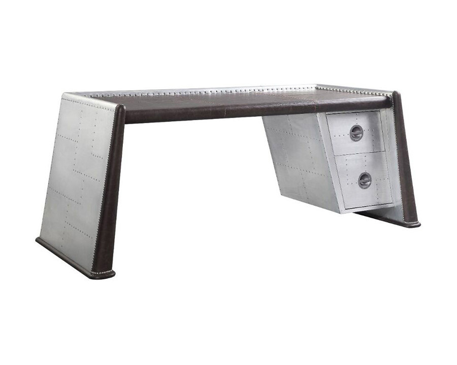 ACME - Brancaster Executive Writing Desk in Distress Chocolate/Aluminum