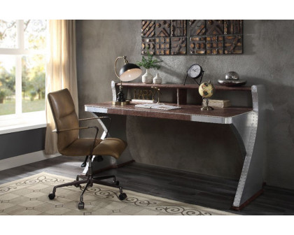 ACME - Brancaster Executive Writing Desk in Retro Brown/Aluminum