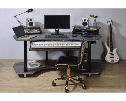 ACME Eleazar Music Recording Studio Desk - Black Oak, 2 Stands