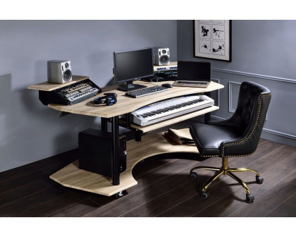 ACME Eleazar Music Recording Studio Desk - Natural Oak, 2 Stands