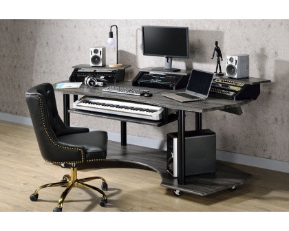 ACME Eleazar Music Recording Studio Desk - Black Oak, 3 Stands