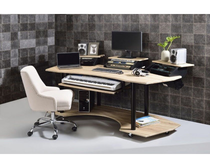 ACME Eleazar Music Recording Studio Desk - Natural Oak, 3 Stands