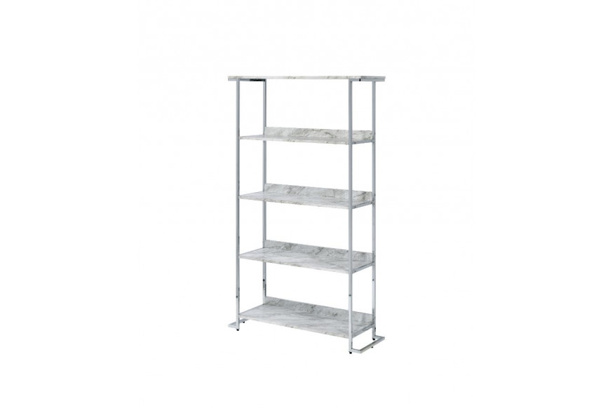 ACME™ Visage Bookshelf - White Faux Marble Top/Chrome