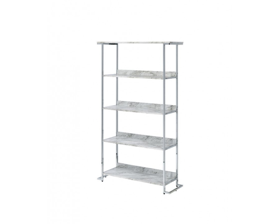 ACME - Visage Bookshelf in White Faux Marble Top/Chrome