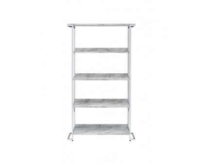 ACME™ Visage Bookshelf - White Faux Marble Top/Chrome