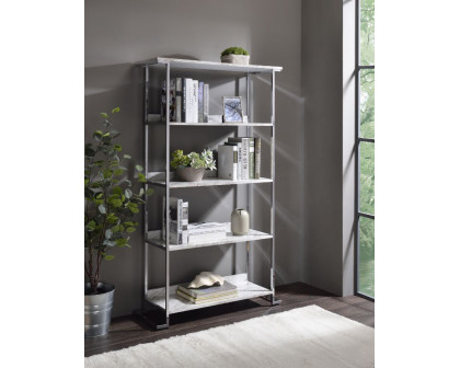 ACME™ Visage Bookshelf - White Faux Marble Top/Chrome