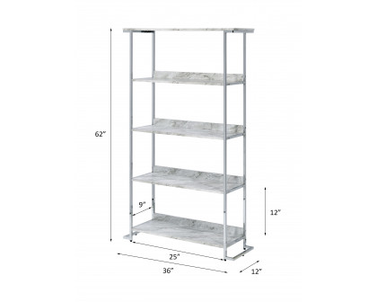 ACME™ Visage Bookshelf - White Faux Marble Top/Chrome