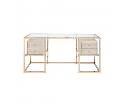 ACME - Huyana Writing Desk in Clear Glass Top/Gold