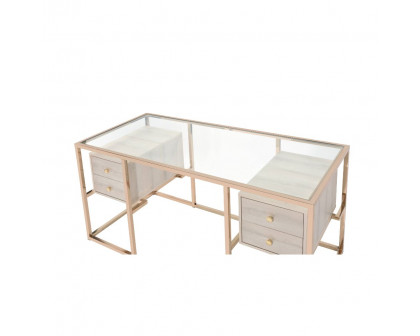 ACME - Huyana Writing Desk in Clear Glass Top/Gold