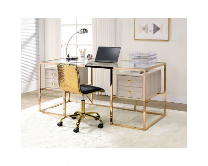 ACME - Huyana Writing Desk in Clear Glass Top/Gold