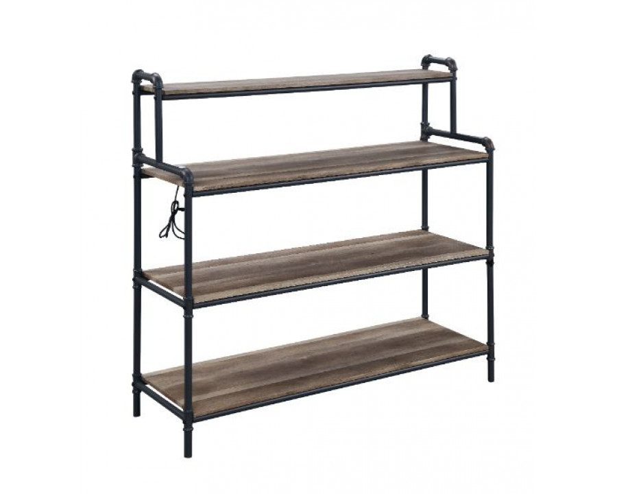 ACME Cordelia Bookshelf with USB - Antique Oak/Sandy Black/Dark Bronze