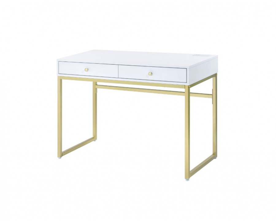 ACME - Coleen Writing Desk with Usb in White/Brass