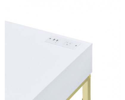 ACME - Coleen Writing Desk with Usb in White/Brass