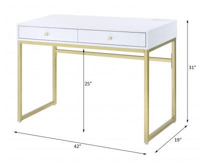 ACME - Coleen Writing Desk with Usb in White/Brass