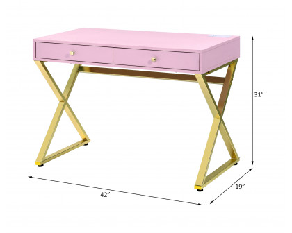 ACME Coleen Writing Desk with Usb - Pink/Gold