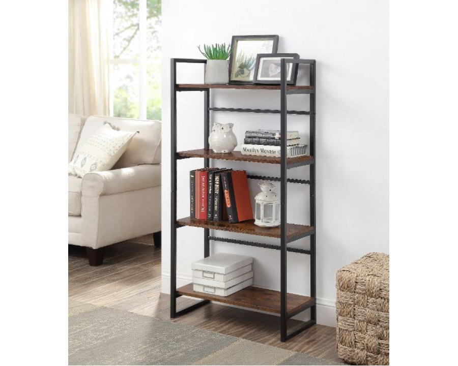 ACME Taurus Bookshelf - Rustic Oak and Black Finish