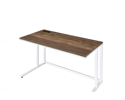 ACME Tyrese Built-In USB Port Writing Desk - Walnut and White Finish