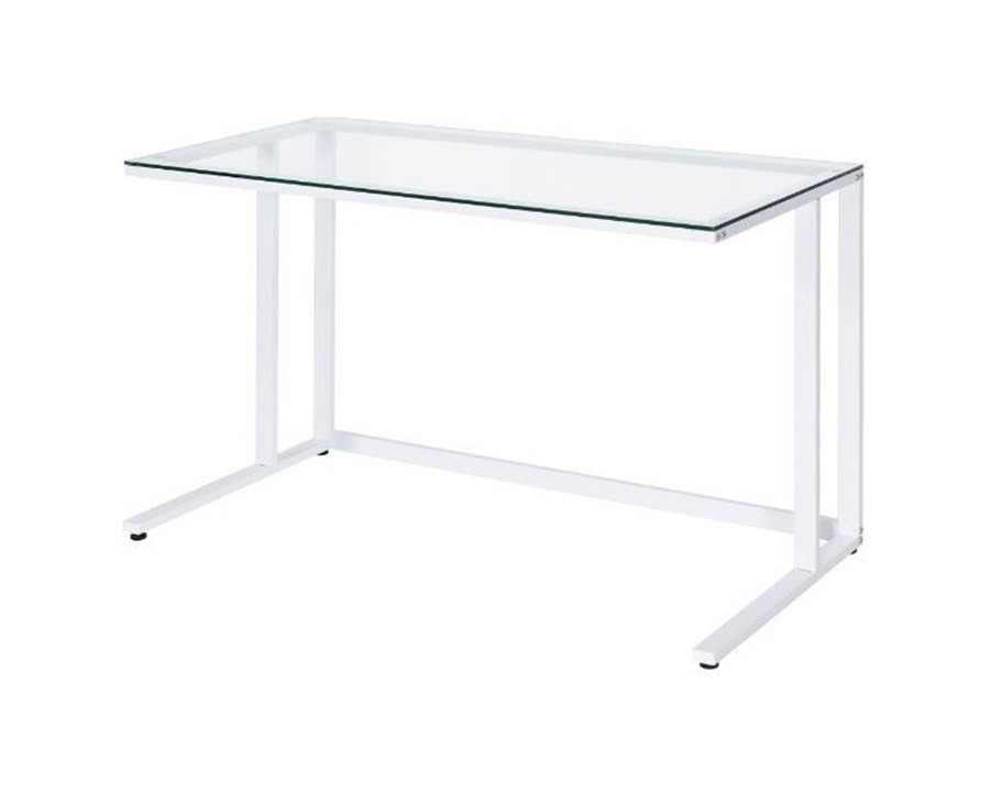 ACME Tyrese Writing Desk - Clear Glass and White Finish