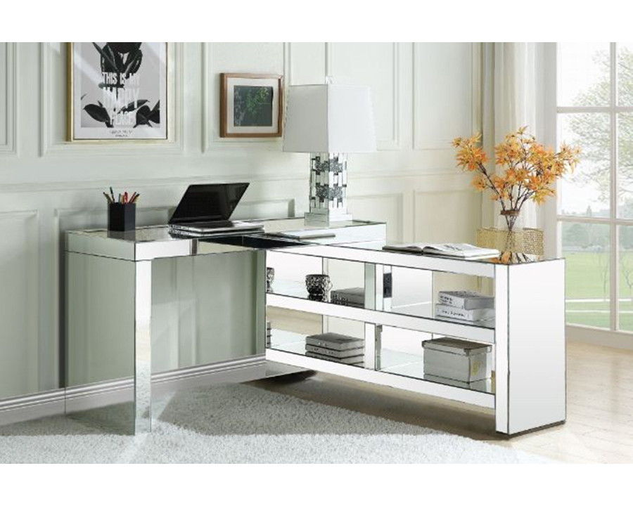 ACME - Noralie Writing Desk with USB in Mirrored/Faux Diamonds