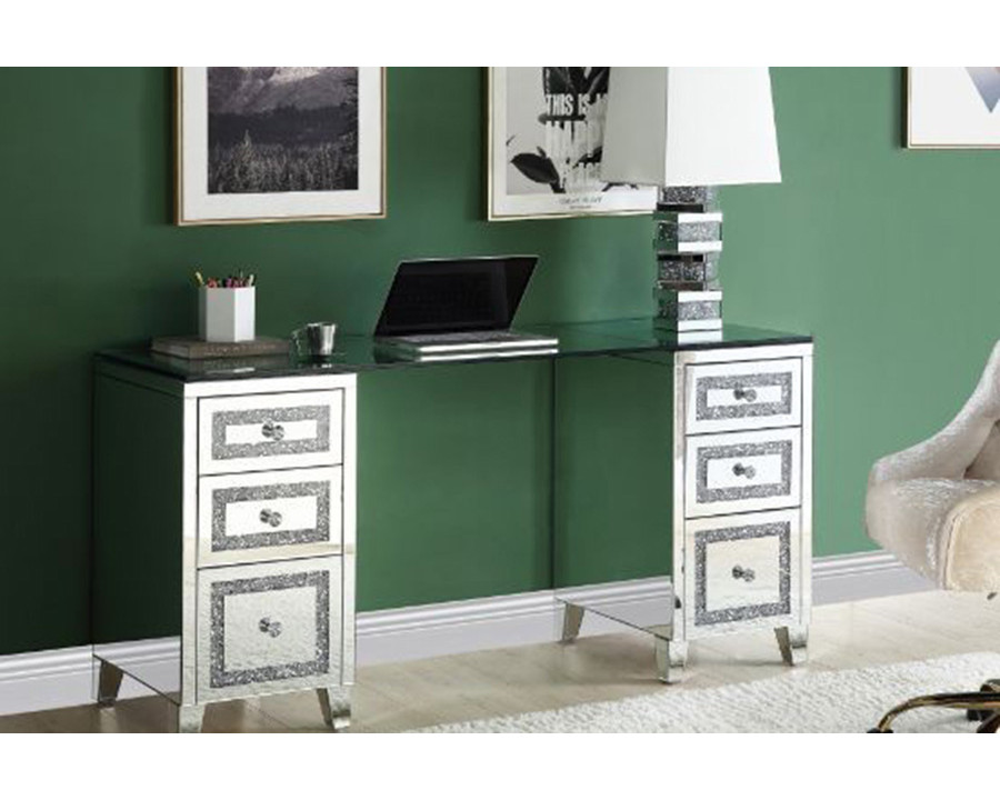 ACME - Noralie Writing Desk in Mirrored/Faux Diamonds (93124)