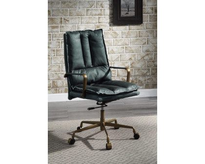 ACME Tinzud Office Chair - Dark Green Top Grain Leather