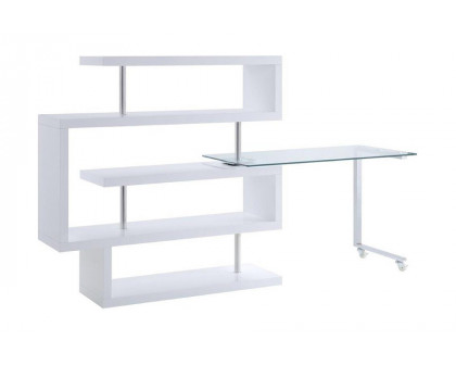 ACME Raceloma Writing Desk with Shelf - White High Gloss Finish