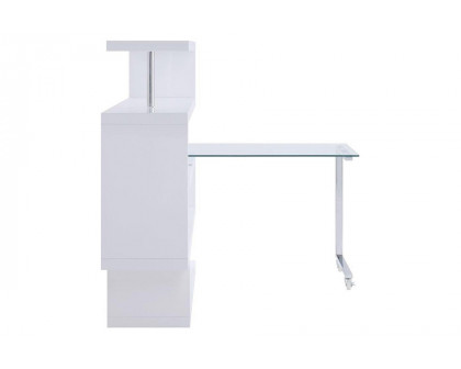 ACME Raceloma Writing Desk with Shelf - White High Gloss Finish