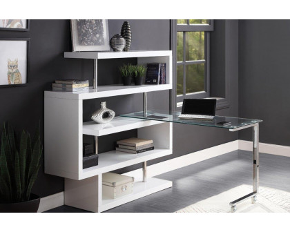 ACME Raceloma Writing Desk with Shelf - White High Gloss Finish