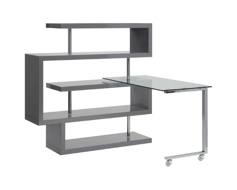 ACME Raceloma Writing Desk with Shelf - Gray High Gloss Finish