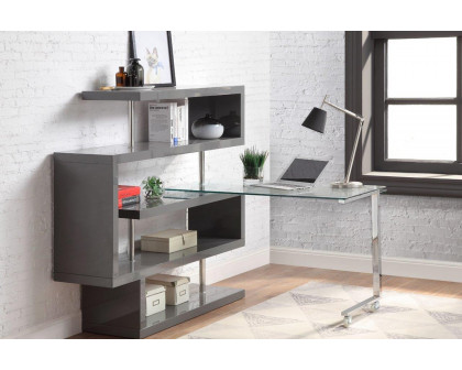 ACME Raceloma Writing Desk with Shelf - Gray High Gloss Finish