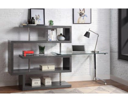 ACME Raceloma Writing Desk with Shelf - Gray High Gloss Finish