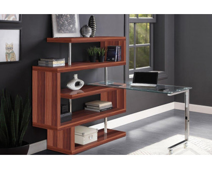 ACME Raceloma Writing Desk with Shelf - Walnut High Gloss Finish