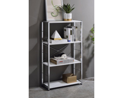 ACME Tennos Bookshelf - White and Chrome Finish