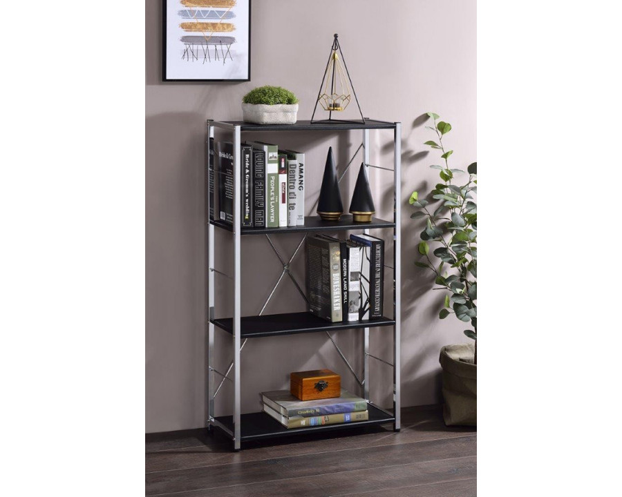 ACME Tennos Bookshelf - Black and Chrome Finish