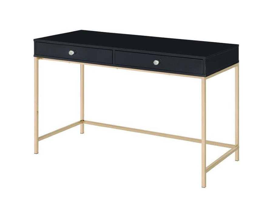 ACME Ottey Writing Desk - Black High Gloss and Gold Finish