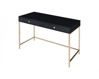 ACME Ottey Writing Desk - Black High Gloss and Gold Finish