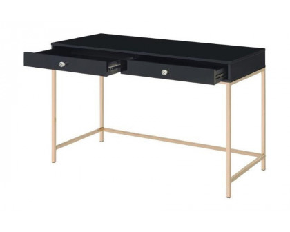 ACME Ottey Writing Desk - Black High Gloss and Gold Finish