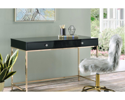 ACME Ottey Writing Desk - Black High Gloss and Gold Finish