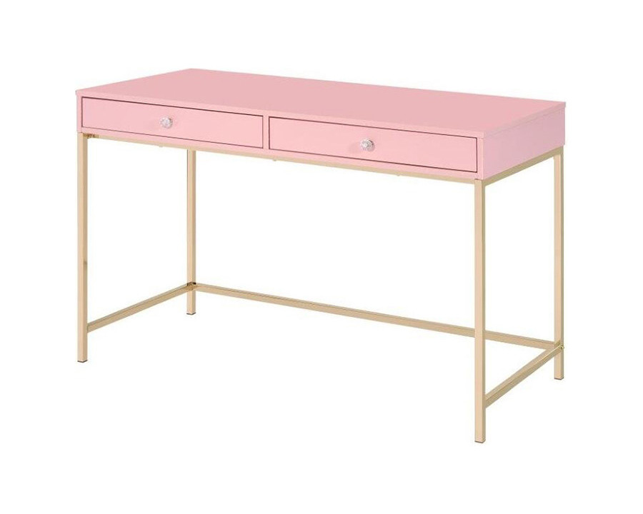 ACME Ottey Writing Desk - Pink High Gloss and Gold Finish