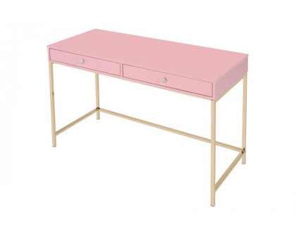 ACME Ottey Writing Desk - Pink High Gloss and Gold Finish