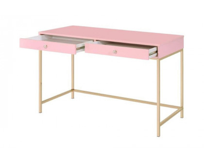 ACME Ottey Writing Desk - Pink High Gloss and Gold Finish