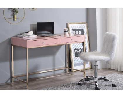 ACME Ottey Writing Desk - Pink High Gloss and Gold Finish