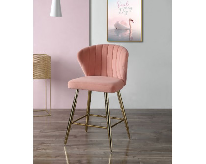 ACME Rizgek Counter Height Chair - Pink Velvet and Gold Finish