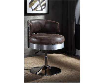 ACME - Brancaster Adjustable Stool with Swivel in Distress Chocolate/Chrome