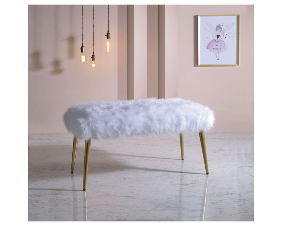 ACME Bagley II Bench - White Faux Fur/Gold (96450)