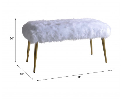 ACME Bagley II Bench - White Faux Fur/Gold (96450)