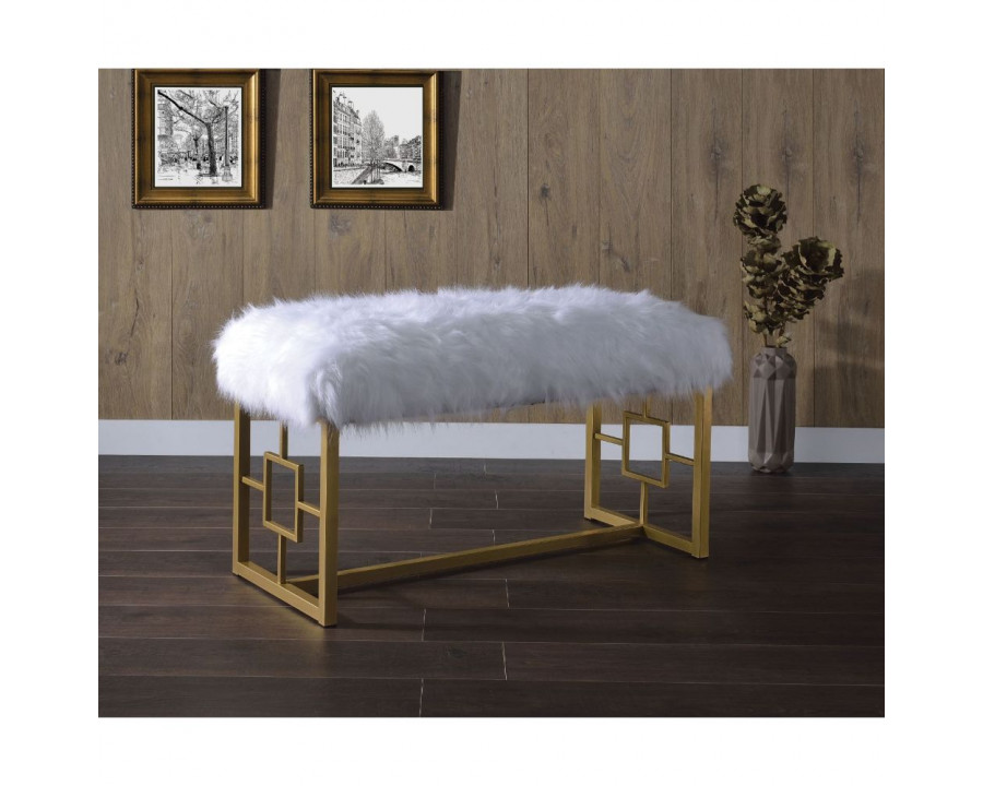 ACME - Bagley II Bench in White Faux Fur/Gold (96451)