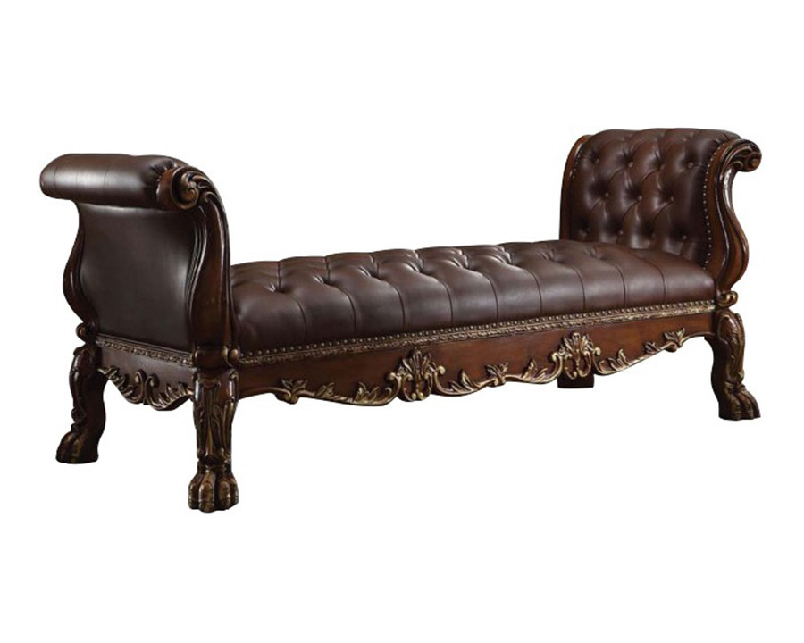 ACME Dresden Button Tufted Bench - Cherry Oak